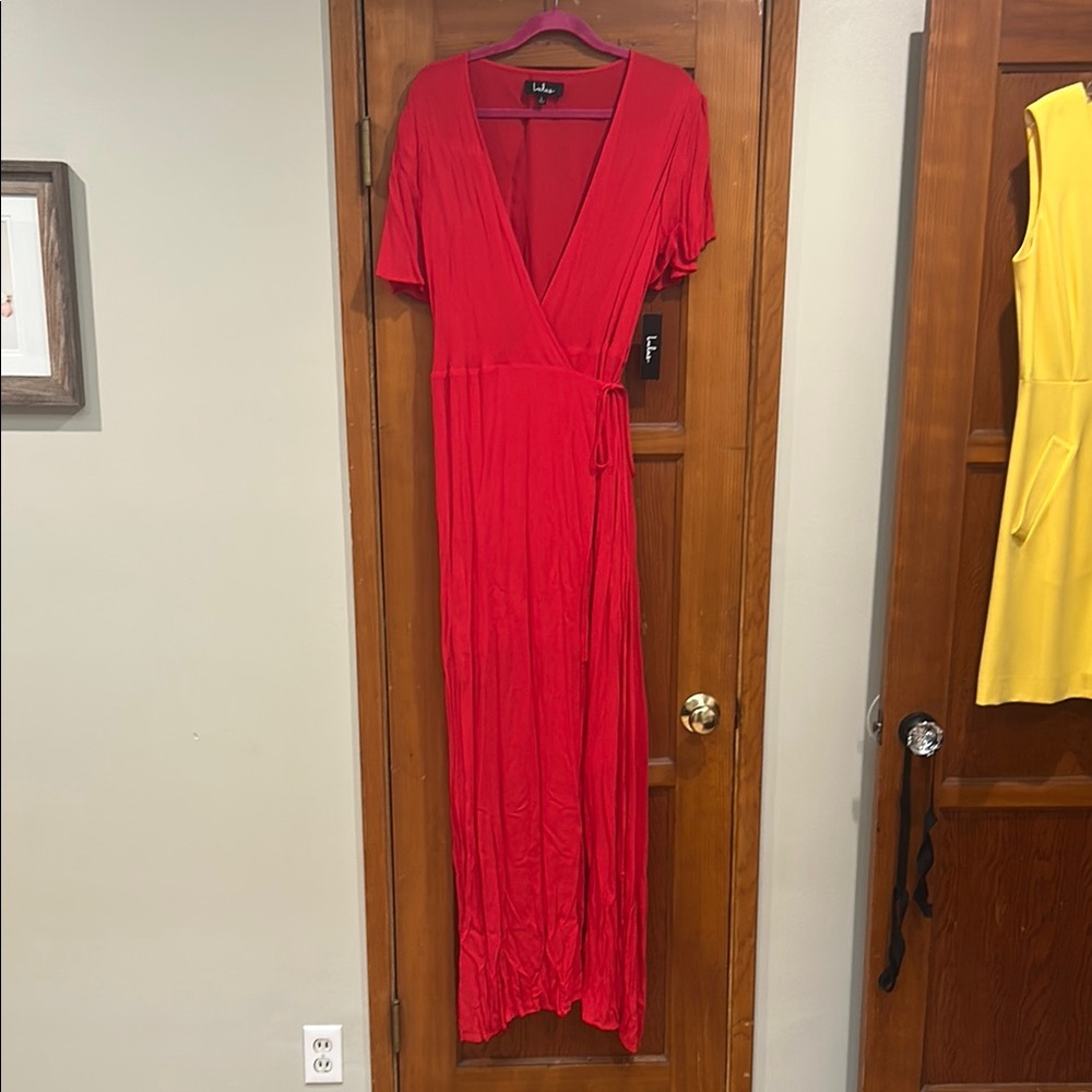 Lulu's Red Flutter Sleeve Maxi Gown